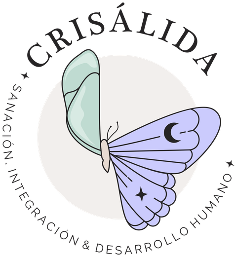 Logo de Crisálida: mariposa con un ala verde menta y otra lavanda, con una luna creciente y una estrella